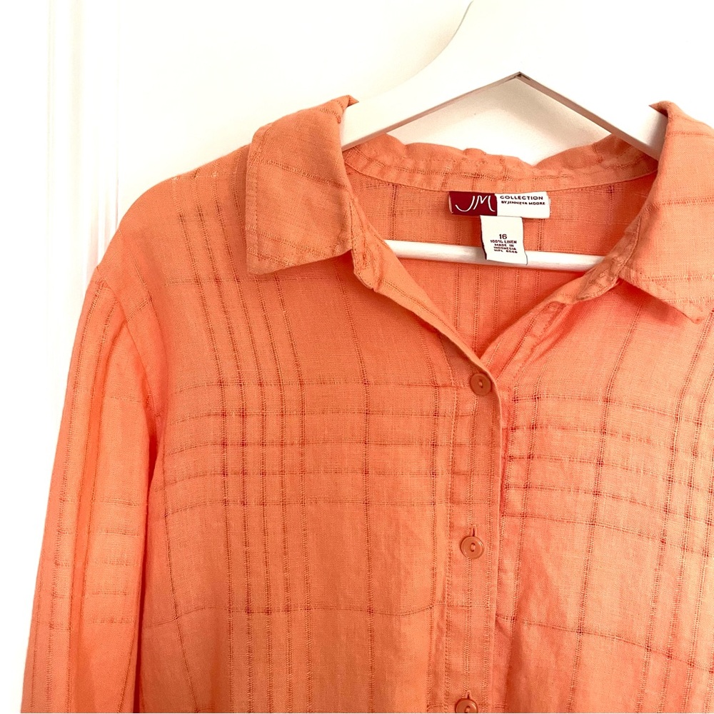 JM Collection Peach Button-Front Lightweight Blouse - Picture 12 of 12